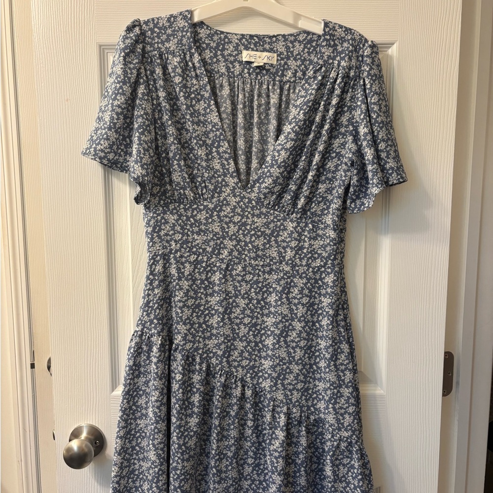 She + Sky Blue Floral Midi Dress